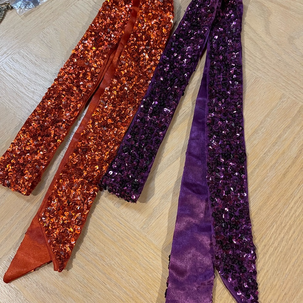 Purple and orange slim sequined dressy scarves. New.